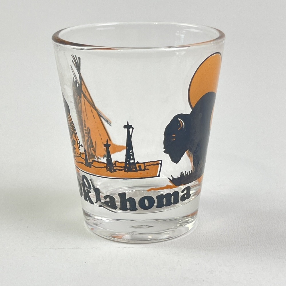 Oklahoma Souvenir Shot Glass Buffalo Tee Pee Indian Head Native American Land